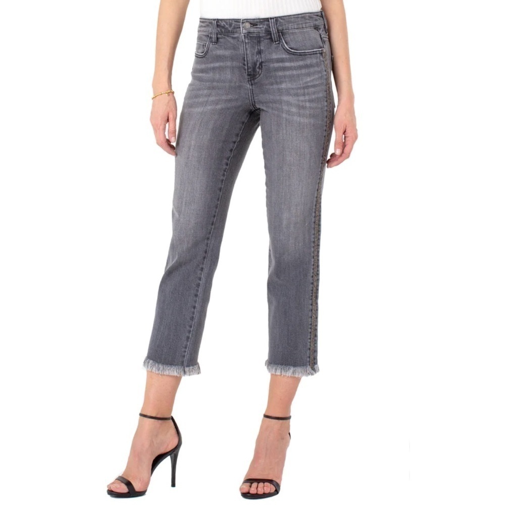 NWT Liverpool Jeans Sadie Mid Rise Crop Straight Leg Side Stripe Jeans Grey
